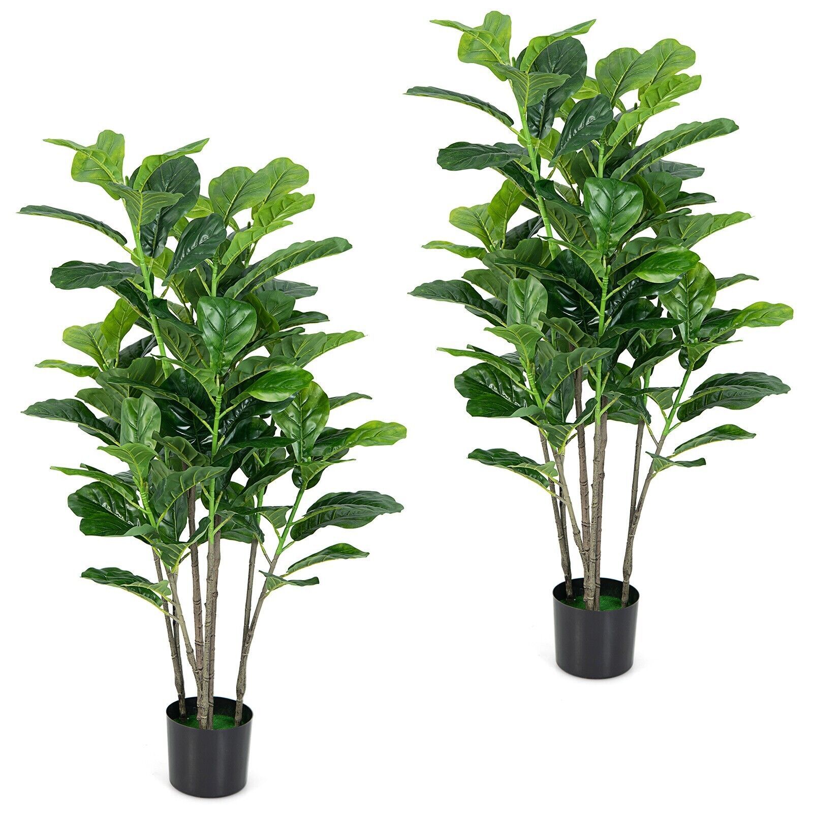2 Pieces Artificial Fiddle Leaf Fig Tree with Pot